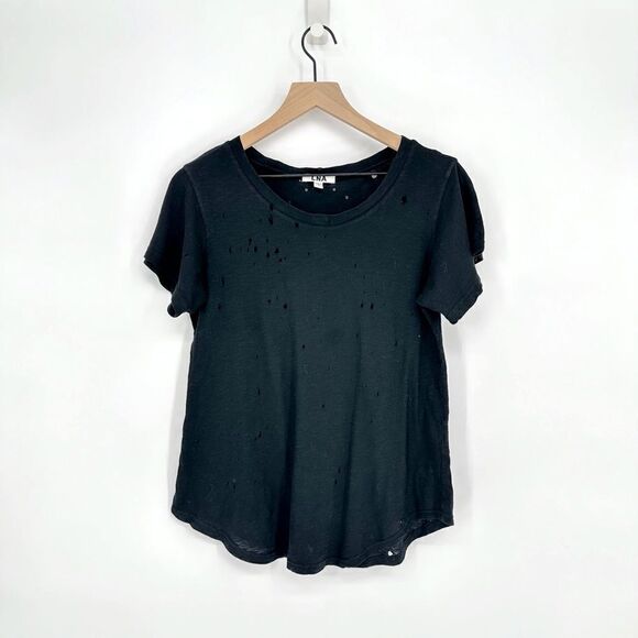 LNA Short Sleeve Distressed T Shirt Slub Jersey Cotton Black Women's Small - Picture 1 of 6